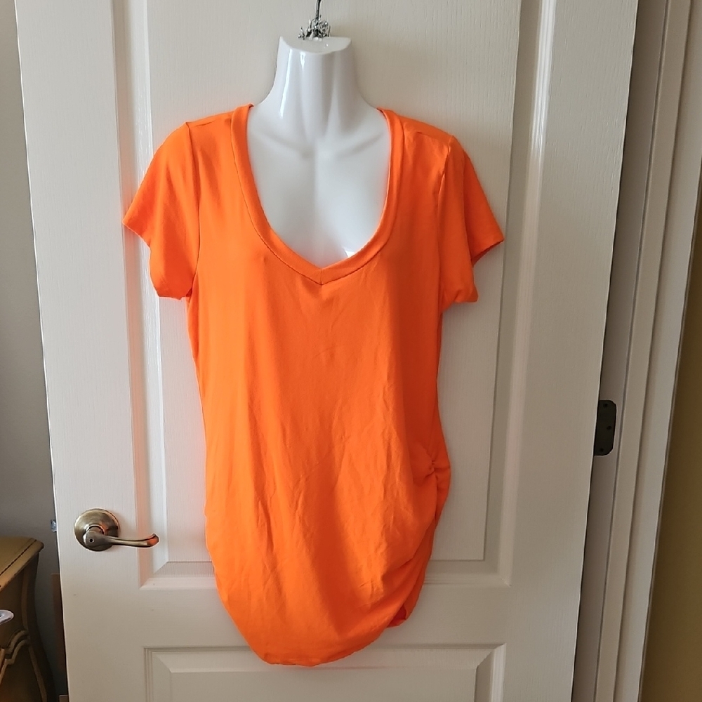 Love Shirt Bright Orange Ruched On Sides Size 1X Stetchy